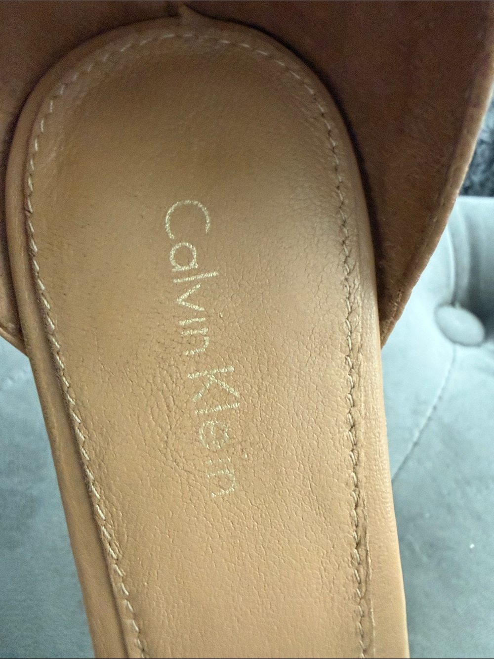 Calvin Klein White and Tan Two-Tone Ankle Strap Heels - Picture 2 of 11